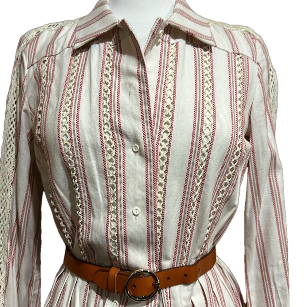 A Loves A Women's Striped Shirt Dress Size S Maroon Cream Knee Length - EUC - Picture 2 of 11